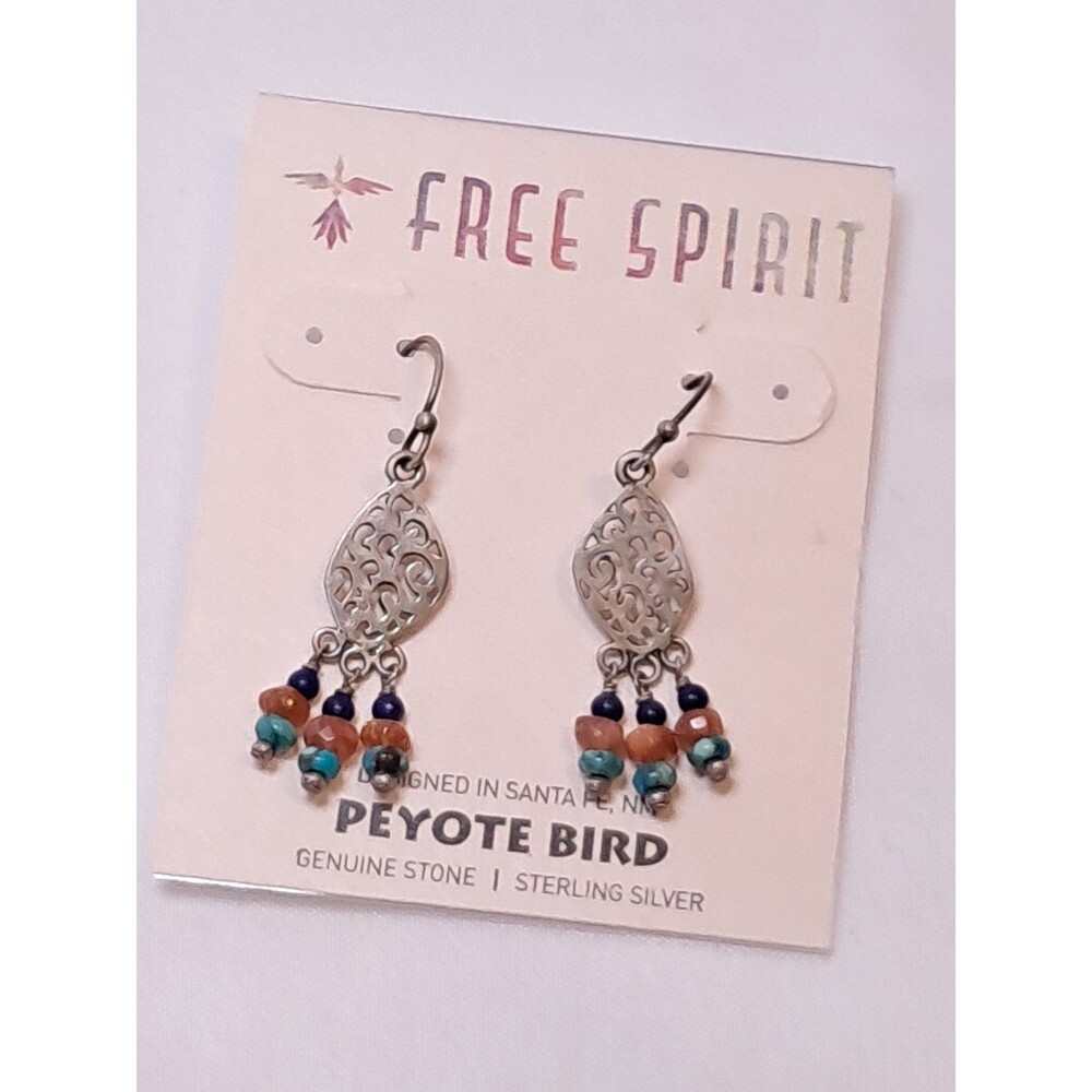 Peyote Bird Silver Filigree Ovals 3 Multicolor Beads 1" Drop Earrings NWT